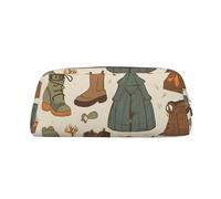 DWVTSLH Sleeping Bag Boots Campfire pattern Pencil Pouch Large Capacity Pencil Case Leather Cosmetic Bag Office Desk Organizer Coin Pouch Portable Zipper Toiletry Bag for Travel Outdoor, Silver, One