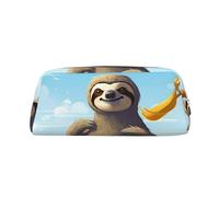 DWVTSLH Sloth on Beach Pencil Pouch Large Capacity Pencil Case Leather Cosmetic Bag Office Desk Organizer Coin Pouch Portable Zipper Toiletry Bag for Travel Outdoor, Gold, One Size