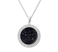 DWVTSLH Stars And Moon on Dark Background Diamond Necklace, Alloy Round Pattern Pendant Necklace for Women Men, Customizable Photo Necklace Jewelry Sparkle Clavicle Neckband Gift, One size, Zinc