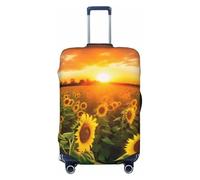 DWVTSLH Sunflower Field Sunset Luggage Covers for Suitcase Tsa Approved, Spandex Elastic Suitcase Cover Protector Washable Anti-Scratch Travel Baggage Cover Fit 18-32 Inch Luggage, Black, M