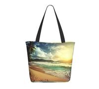 DWVTSLH Sunset on The Beach Tote Bag for Women Large Shoulder Bag with Zipper Travel Handbag with Pockets Reusable Shopping Bag Casual Aesthetic Beach Bags