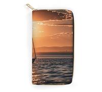 DWVTSLH Sunset Seascape Sailboat Floating Leather Wallet Coin Wallet Credit Card Holder Rfid-Blocking Mini Dual-Fold Pocket Wallet Leather Zipper Wallet for Both Sexes