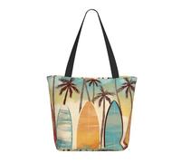 DWVTSLH Surfboard Palm Tree Tote Bag for Women Large Shoulder Bag with Zipper Travel Handbag with Pockets Reusable Shopping Bag Aesthetic Beach Bags