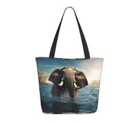 DWVTSLH Swimming African Elephant Tote Bag for Women Large Shoulder Bag with Zipper Travel Handbag with Pockets Reusable Shopping Bag Casual Aesthetic Beach Bags