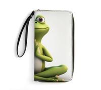 DWVTSLH The Funny Frog Doing Yoga Printed Wallets Zip Around Wallets Leather Long Wallets for Men And Women Credit Card Holders with Cord, Essential for Travel, Office And Shopping