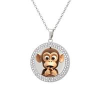 DWVTSLH The Silent Monkey Diamond Necklace, Alloy Round Pattern Pendant Necklace for Women Men, Customizable Photo Necklace Jewelry Sparkle Clavicle Neckband Gift, One size, Zinc, Diamond