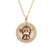 DWVTSLH The Silent Monkey Diamond Necklace, Alloy Round Pattern Pendant Necklace for Women Men, Customizable Photo Necklace Jewelry Sparkle Clavicle Neckband Gift, One size, Zinc, Diamond