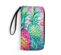 DWVTSLH Three Big Pineapples Printed Wallets Zip Around Wallets Leather Long Wallets for Men And Women Credit Card Holders with Cord, Essential for Travel, Office And Shopping