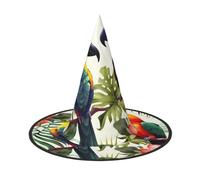 DWVTSLH Toucans Parrot palm tree leaves Halloween Witch Hat 3 PCS Witch Costume Accessories Wizard Hats for Halloween Party Supplies