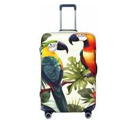 DWVTSLH Toucans Parrot palm tree leaves Luggage Covers for Suitcase Tsa Approved, Spandex Elastic Suitcase Cover Protector Washable Anti-Scratch Travel Baggage Cover Fit 18-32 Inch Luggage, Black, L