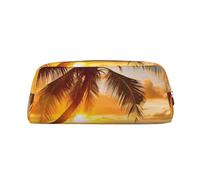 DWVTSLH Tropical Beach Palm Tree Sunset Pencil Pouch Large Capacity Pencil Case Leather Cosmetic Bag Office Desk Organizer Coin Pouch Portable Zipper Toiletry Bag for Travel Outdoor, Gold, One Size