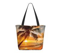 DWVTSLH Tropical Beach Palm Tree Sunset Tote Bag for Women Large Shoulder Bag with Zipper Travel Handbag with Pockets Reusable Shopping Bag Aesthetic Beach Bags