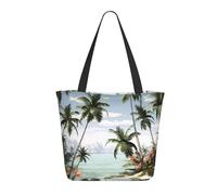 DWVTSLH Tropical Palm Trees Tote Bag for Women Large Shoulder Bag with Zipper Travel Handbag with Pockets Reusable Shopping Bag Casual Aesthetic Beach Bags