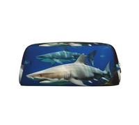DWVTSLH Two White Sharks Pencil Pouch Large Capacity Pencil Case Leather Cosmetic Bag Office Desk Organizer Coin Pouch Portable Zipper Toiletry Bag for Travel Outdoor, Gold, One Size
