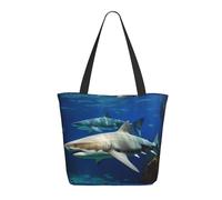 DWVTSLH Two White Sharks Tote Bag for Women Large Shoulder Bag with Zipper Travel Handbag with Pockets Aesthetic Reusable Shopping Bags
