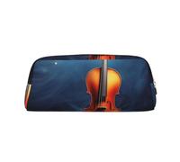 DWVTSLH Violin Poster Pencil Pouch Large Capacity Pencil Case Leather Cosmetic Bag Office Desk Organizer Coin Pouch Portable Zipper Toiletry Bag for Travel Outdoor, Gold, One Size