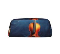 DWVTSLH Violin Poster Pencil Pouch Large Capacity Pencil Case Leather Cosmetic Bag Office Desk Organizer Coin Pouch Portable Zipper Toiletry Bag for Travel Outdoor, Silver, One Size
