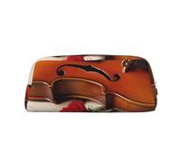 DWVTSLH Violin Sheet Music Pencil Pouch Large Capacity Pencil Case Leather Cosmetic Bag Office Desk Organizer Coin Pouch Portable Zipper Toiletry Bag for Travel Outdoor, Silver, One Size
