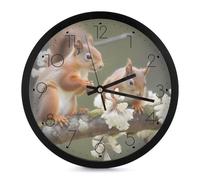 DWVTSLH Wall Clock Squirrels Printed Round Wall Clock Silent Wall Clock Battery Powered Clock for Living Room Kitchen Bedroom Office School Decoration (10 Inch Diameter)