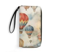 DWVTSLH Watercolor Hot Air Balloon Printed Wallets Zip Around Wallets Leather Long Wallets for Men And Women Credit Card Holders with Cord, Essential for Travel, Office And Shopping