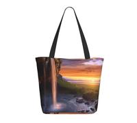 DWVTSLH Waterfall at Sunset Tote Bag for Women Large Shoulder Bag with Zipper Travel Handbag with Pockets Reusable Shopping Bag Aesthetic Beach Bags