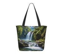DWVTSLH Waterfall Landscape Painting Tote Bag for Women Large Shoulder Bag with Zipper Travel Handbag with Pockets Reusable Casual Aesthetic Shopping Bags