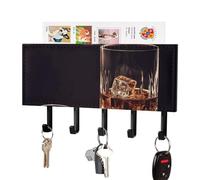 DWVTSLH Whisky and Cigar Key Holder for Wall, Decorative Key Hooks with Mail Organizer & 5 Hooks, Self Adhesive Leather Key Hanger for Entryway, Wall Mounted Key Rack (7.1” X 4.3” X 0.9”)