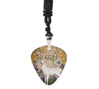 DWVTSLH White Deer And Purple Flowers Guitar Pick Necklace for Men Women Personalized Guitar Pick Pendant Necklace Stainless Steel Party Fashion Jewelry Gifts for Guitar Lovers Musical Necklaces