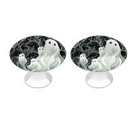 DWVTSLH White Patterned Ghost Cabinet Handles 2 Pack Stainless Steel Kitchen Drawer Pulls with Installation Screws Round Dresser Drawer Knobs 1.1 Inch Modern Cabinet Hardware Door Handles