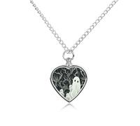 DWVTSLH White Patterned Ghost Pet Cremation Jewelry for Ashes for Dog/Cat Stainless Steel Memorial Urn Necklace for Women Men Animal Lover Keepsake Pendant Custom Heart Pet Ashes Necklace