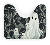 DWVTSLH White Patterned Ghost Toilet Rugs U-Shaped 20 X 16 Inch, Extra Soft Absorbent Contour Bathroom Mat, Non-Slip Toilet Bath Mat, Machine Washable Toilet Floor Mat Home Decor Accessories