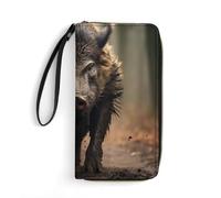 DWVTSLH Wild Boar Photos Printed Wallets Zip Around Wallets Leather Long Wallets for Men And Women Credit Card Holders with Cord, Essential for Travel, Office And Shopping