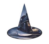 DWVTSLH Winter Christmas Snow Night Railway Train Halloween Witch Hat 1 PCS Witch Costume Accessories Wizard Hats for Halloween Party Supplies