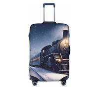 DWVTSLH Winter Christmas Snow Night Railway Train Luggage Covers for Suitcase Tsa Approved, Spandex Elastic Suitcase Cover Protector Washable Anti-Scratch Travel Baggage Cover Fit 18-32 Inch Luggage