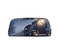 DWVTSLH Winter Christmas Snow Night Railway Train Pencil Pouch Large Capacity Pencil Case Leather Cosmetic Bag Office Desk Organizer Coin Pouch Portable Zipper Toiletry Bag for Travel Outdoor, Silver