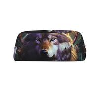 DWVTSLH wolves and dream catchers Pencil Pouch Large Capacity Pencil Case Leather Cosmetic Bag Office Desk Organizer Coin Pouch Portable Zipper Toiletry Bag for Travel Outdoor, Silver, One Size