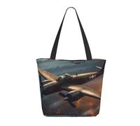 DWVTSLH World War Aircraft Tote Bag for Women Large Shoulder Bag with Zipper Travel Handbag with Pockets Reusable Shopping Bag Casual Aesthetic Beach Bags