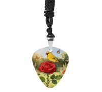 DWVTSLH Yellow Bird on Roses Guitar Pick Necklace for Men Women Personalized Guitar Pick Pendant Necklace Stainless Steel Party Fashion Jewelry Gifts for Guitar Lovers Musical Necklaces