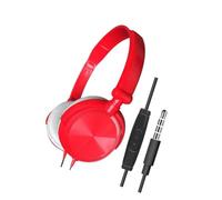 dwxnauixl Foldable 5mm Wired Headset Stereo Headphones for Portable Music Sound Over, Red, with Mic