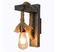 DX26TS Applique Lamp in Wood and Hemp Rope E27 Rustic Country Retro Wall Light for Bar Restaurant Hallway Aisle