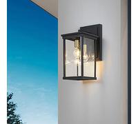 DX26TS Black Square Outdoor Wall Lantern Patio Light Fixture, Clear Glass Garage Entryway - Stylish Exterior Lighting for Contemporary Home Decor