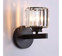 DX26TS Nordic Wrought Iron Single Lamp M Crystal Wall, Matte Black Finish with Clear Glass Prisms for Dining Bedroom Living Room