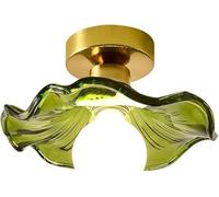 DX26TS Small Home Decoration Hallway Fixtures V-intage Gold Glass Close to Light Green Flower Semi Flush Light,Pendant Lighting Ceiling