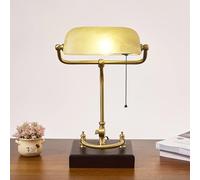 DX26TS V-intage Desktop Table Retro Style Desk Lamp/Bankers Lamp/Office Lamp with Green Glass Shade, Pull and Solid Base,Pendant Lighting Ceiling