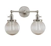 DX26TS Vintage Industrial Double Wall Lights with Ribbed Clear Glass Shade Loft Bar Kitchen Lamp Fixture (Brushed Finish)