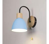 DX26TS Wood Lamp with Pull Chain Nordic Hardwired Sconces Bedroom Bedside Mount M E27 Wall Light Headboard Lighting for Study Living Room