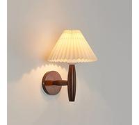 DX26TS Wood Mount Light Nordic with White Pleated PVC Lamp Shade, Home Decor Lighting Fixture Indoor Wall Lamps, Living Room Bedroom Bedside Wooden Sconces