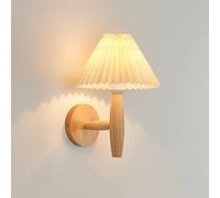DX26TS Wood Mount Light Nordic with White Pleated PVC Lamp Shade, Home Decor Lighting Fixture Indoor Wall Lamps, Living Room Bedroom Bedside Wooden Sconces