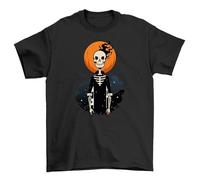 dx45EETY Halloween_285 Skeleton T-Shirt - Funny Bone Apparel for Spooktacular Fun! 100% c Black