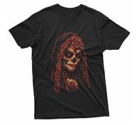 dx45EETY Sugar Skull Woman Vintage Tattoo Art Da De Los Muertos Black T-Shirt